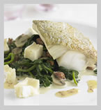 Baked Cod with Camembert Spinach and Cider Sauce