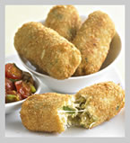 Herby Emmental &ldquo;Sausages&rdquo; with Spicy Tomato Sauce